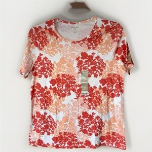 White Stag Tee Peach Red Floral Scoop Neck Short Sleeve Size XL (16-18) NWT